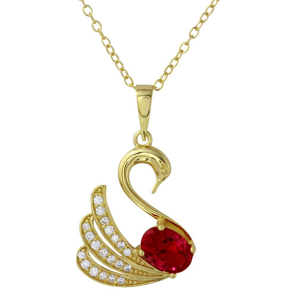 Gold Plated 925 Sterling Silver Swan Necklace with CZ - BGP01193 SPI