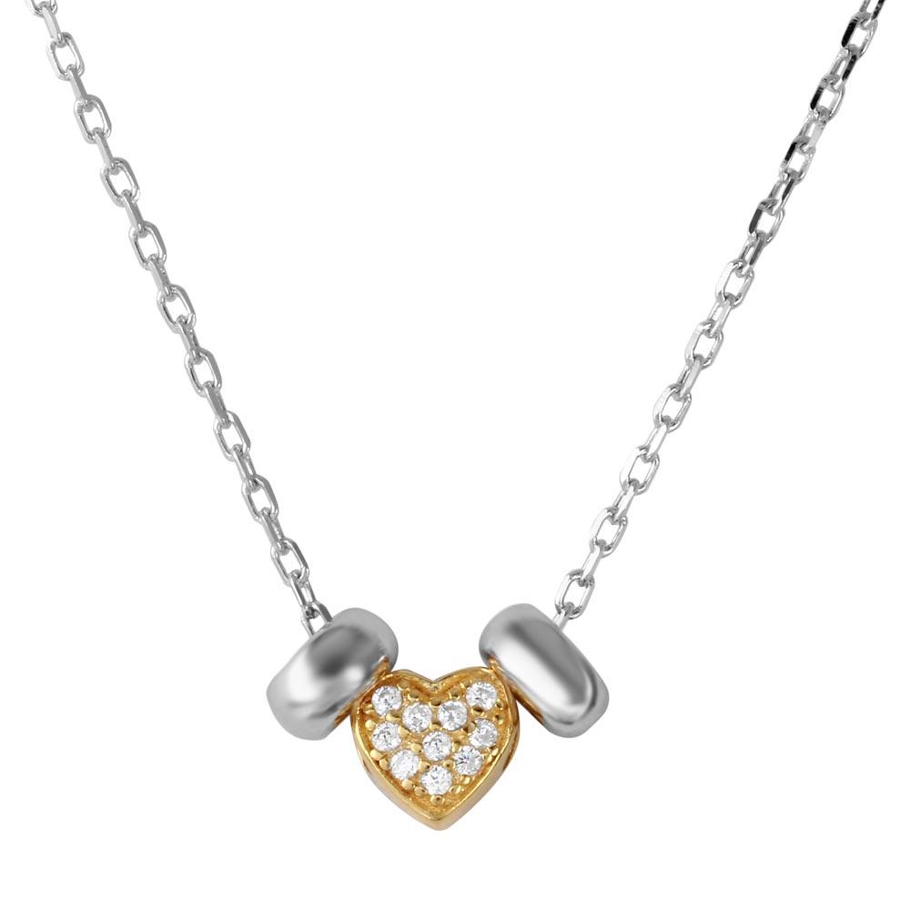Rhodium Plated 925 Sterling Silver and Gold Plated CZ Heart with 2 Hoop Necklace - BGP01201 SPI