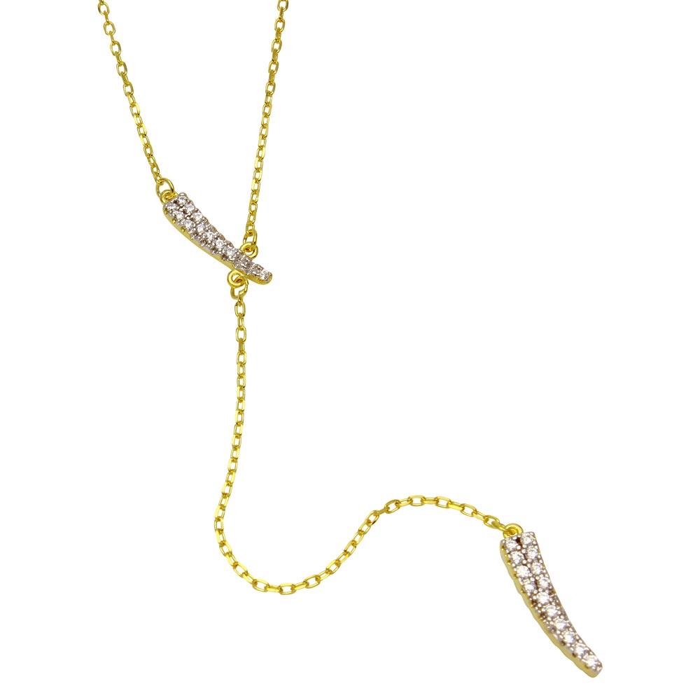 Gold Plated 925 Sterling Silver CZ Horn Necklace with Dropped CZ Horn - BGP01214 SPI