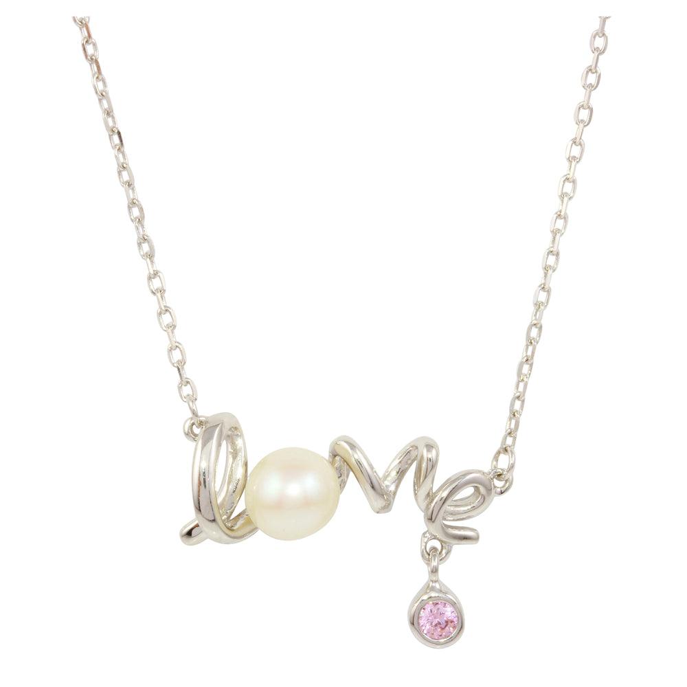 Rhodium Plated 925 Sterling Silver Love Word Necklace - BGP01226 SPI