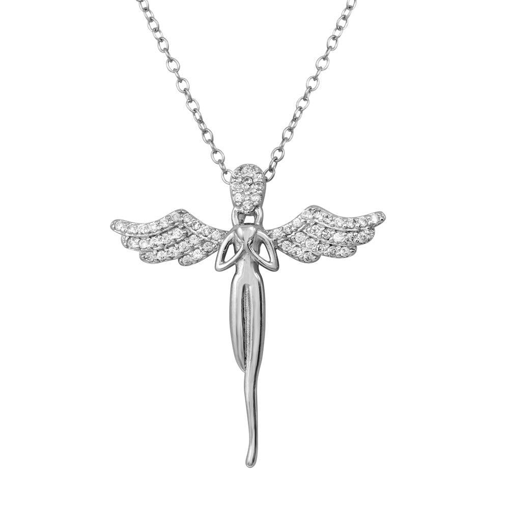 Rhodium Plated 925 Sterling Silver Angel CZ Necklace - BGP01227 SPI
