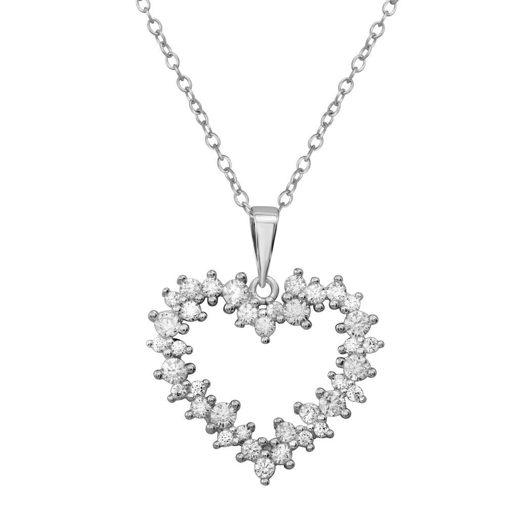 Rhodium Plated 925 Sterling Silver Multi CZ Open Heart Necklace - BGP01229 SPI