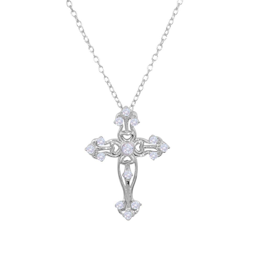 Rhodium Plated 925 Sterling Silver Cross Necklace - BGP01232 SPI