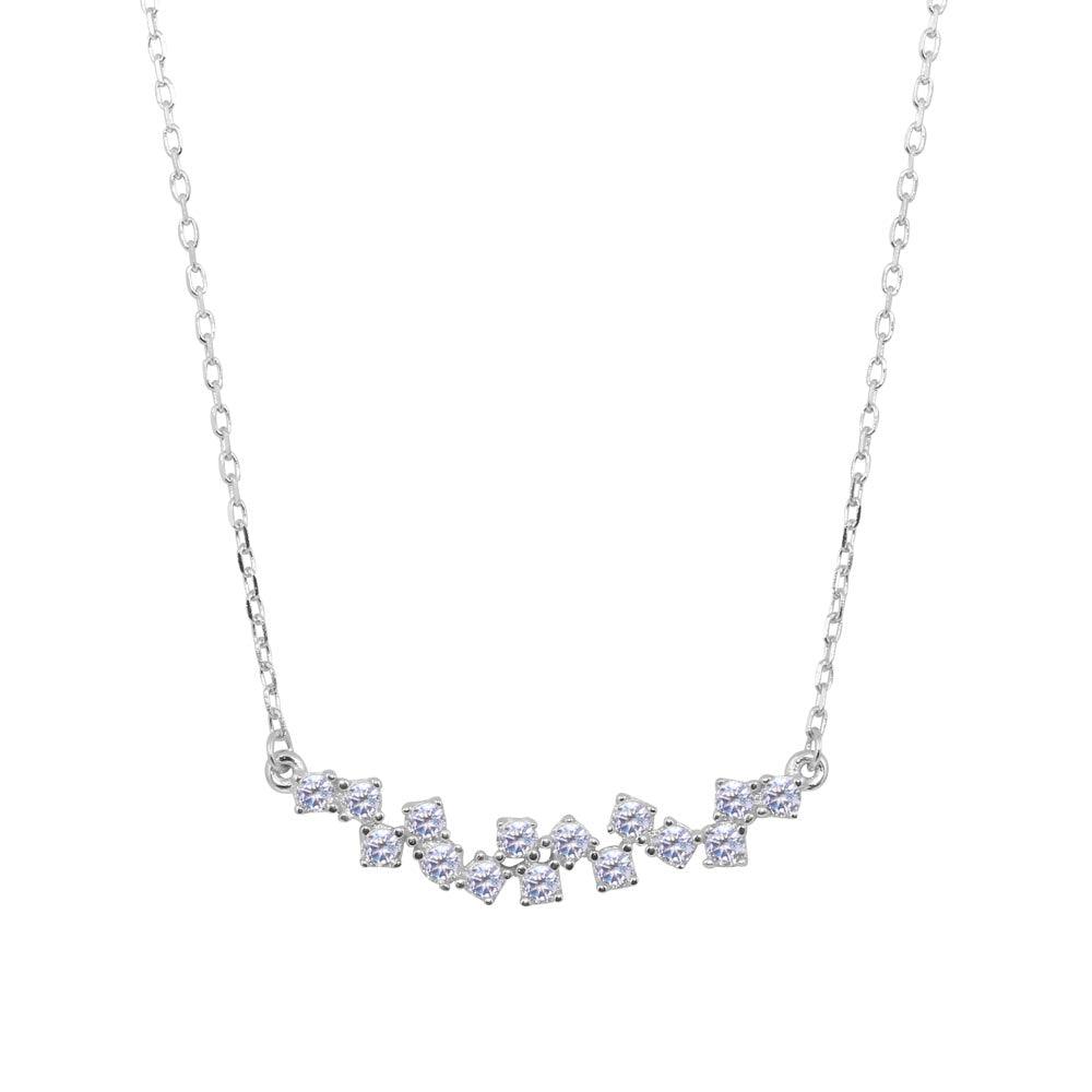 Rhodium Plated 925 Sterling Silver Curve Necklace with CZ - BGP01234 SPI
