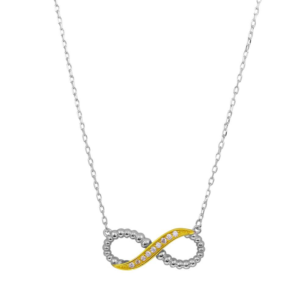 Two-Tone 925 Sterling Silver Rhodium Gold Plated Infinity CZ Necklace - BGP01237 SPI