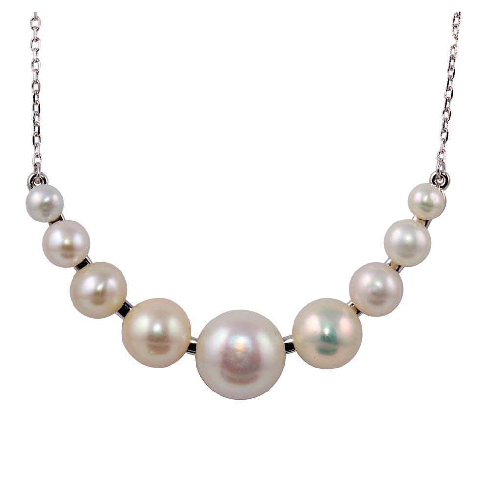 Rhodium Plated 925 Sterling Silver White Pearl Curve Pendant Necklace - BGP01244 SPI