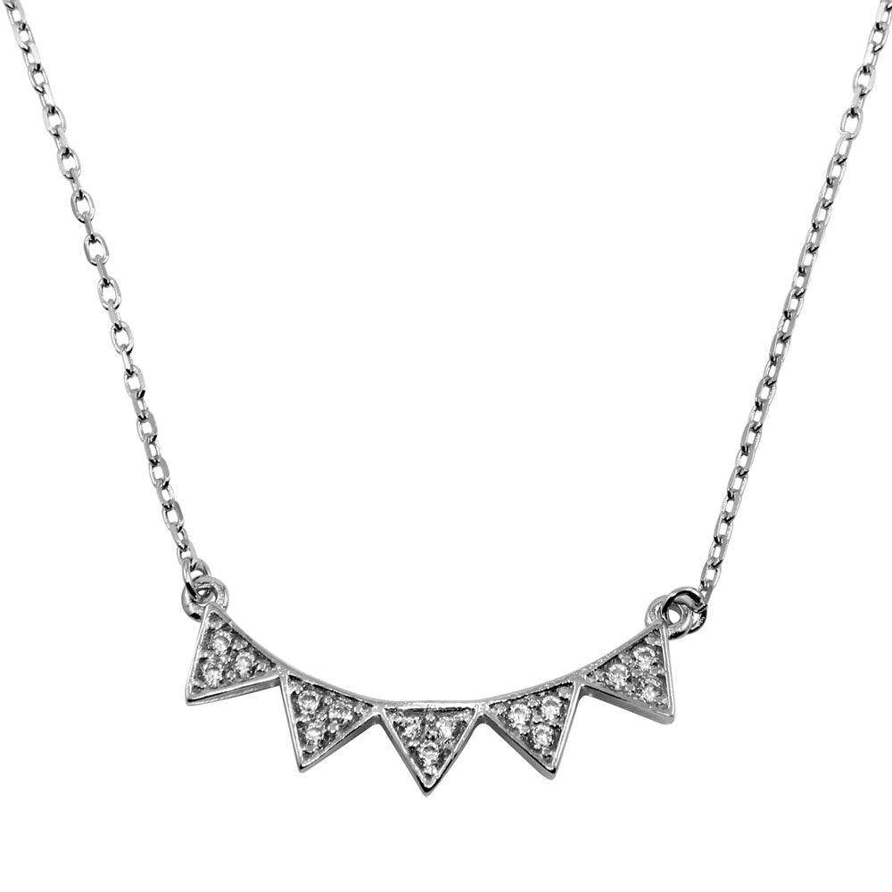 Rhodium Plated 925 Sterling Silver 5 CZ Encrusted Triangle Necklace - BGP01247 SPI