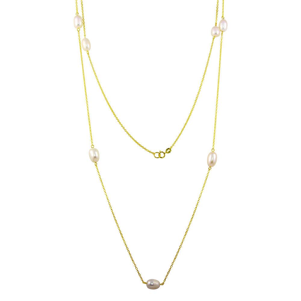 Gold Plated 925 Sterling Silver Fresh Water Pearls Necklace - BGP01249-GP SPI