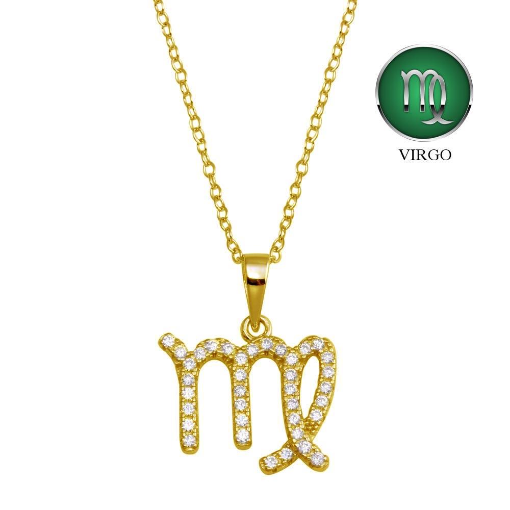 Gold Plated 925 Sterling Silver Virgo CZ Zodiac Sign Necklace - BGP01331GP SPI