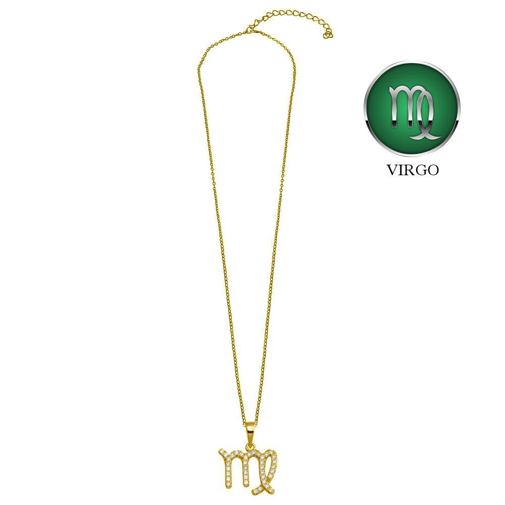 Gold Plated 925 Sterling Silver Virgo CZ Zodiac Sign Necklace - BGP01331GP SPI