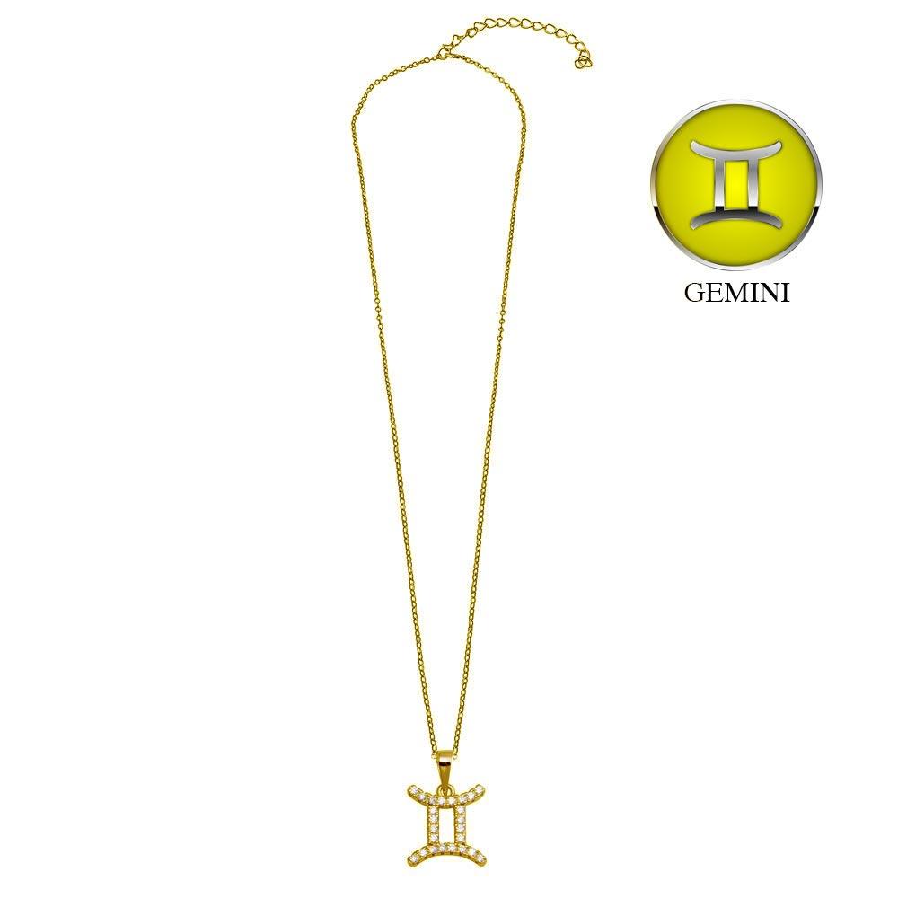 Gold Plated 925 Sterling Silver Gemini CZ Zodiac Sign Necklace - BGP01332GP SPI