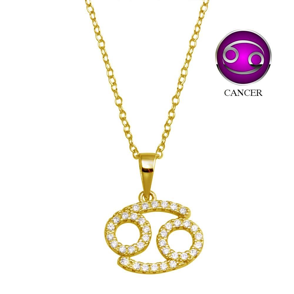 Gold Plated 925 Sterling Silver Cancer CZ Zodiac Sign Necklace - BGP01335GP SPI