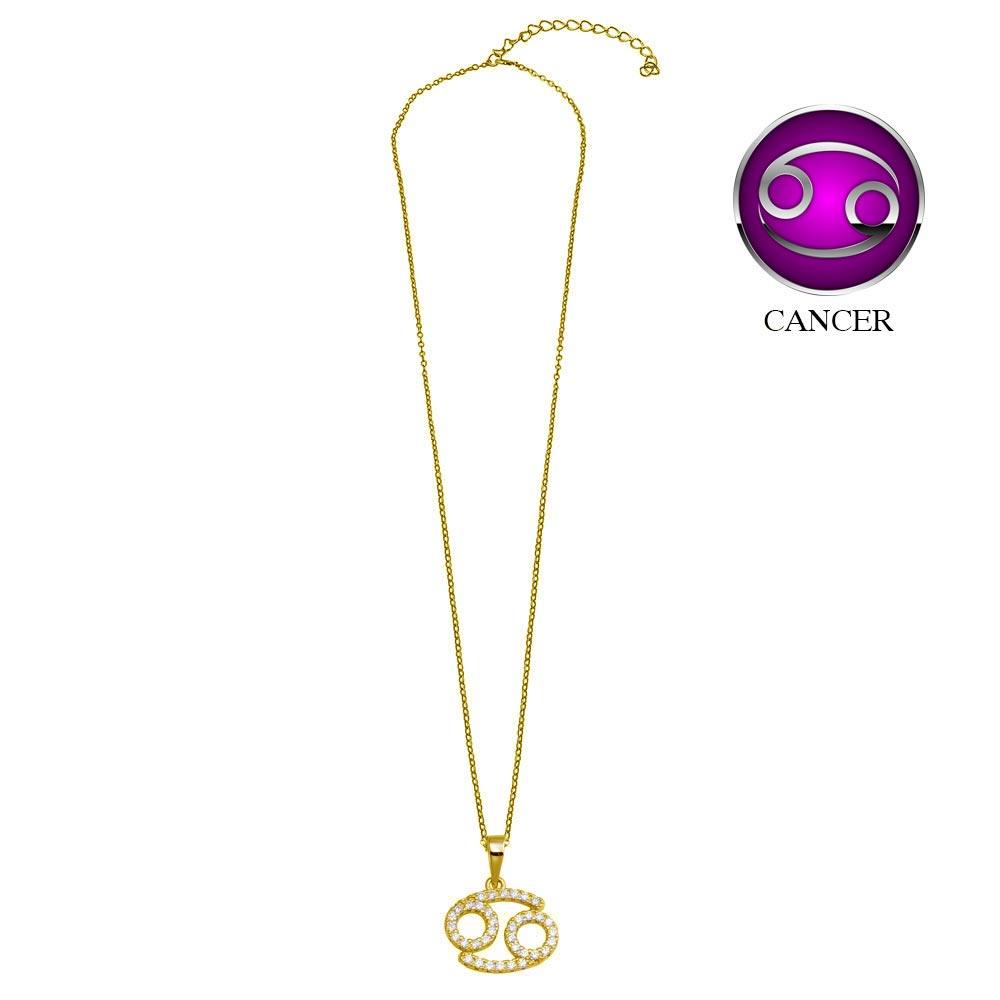 Gold Plated 925 Sterling Silver Cancer CZ Zodiac Sign Necklace - BGP01335GP SPI