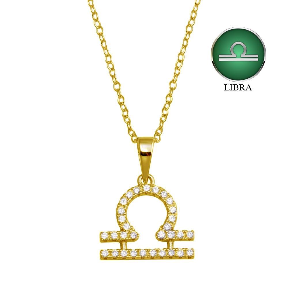 Gold Plated 925 Sterling Silver Libra CZ Zodiac Sign Necklace - BGP01337GP SPI