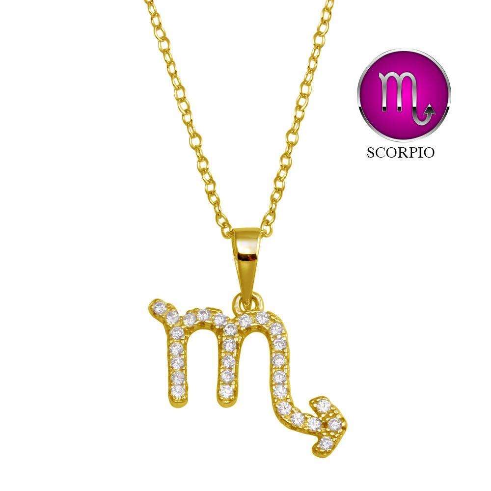 Gold Plated 925 Sterling Silver Scorpio CZ Zodiac Sign Necklace - BGP01338GP SPI