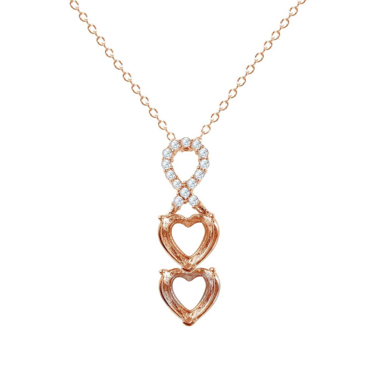 Rose Gold Plated 925 Sterling Silver Personalized Ribbon 2 Hearts Drop Mounting Necklace - BGP01383RGP SPI
