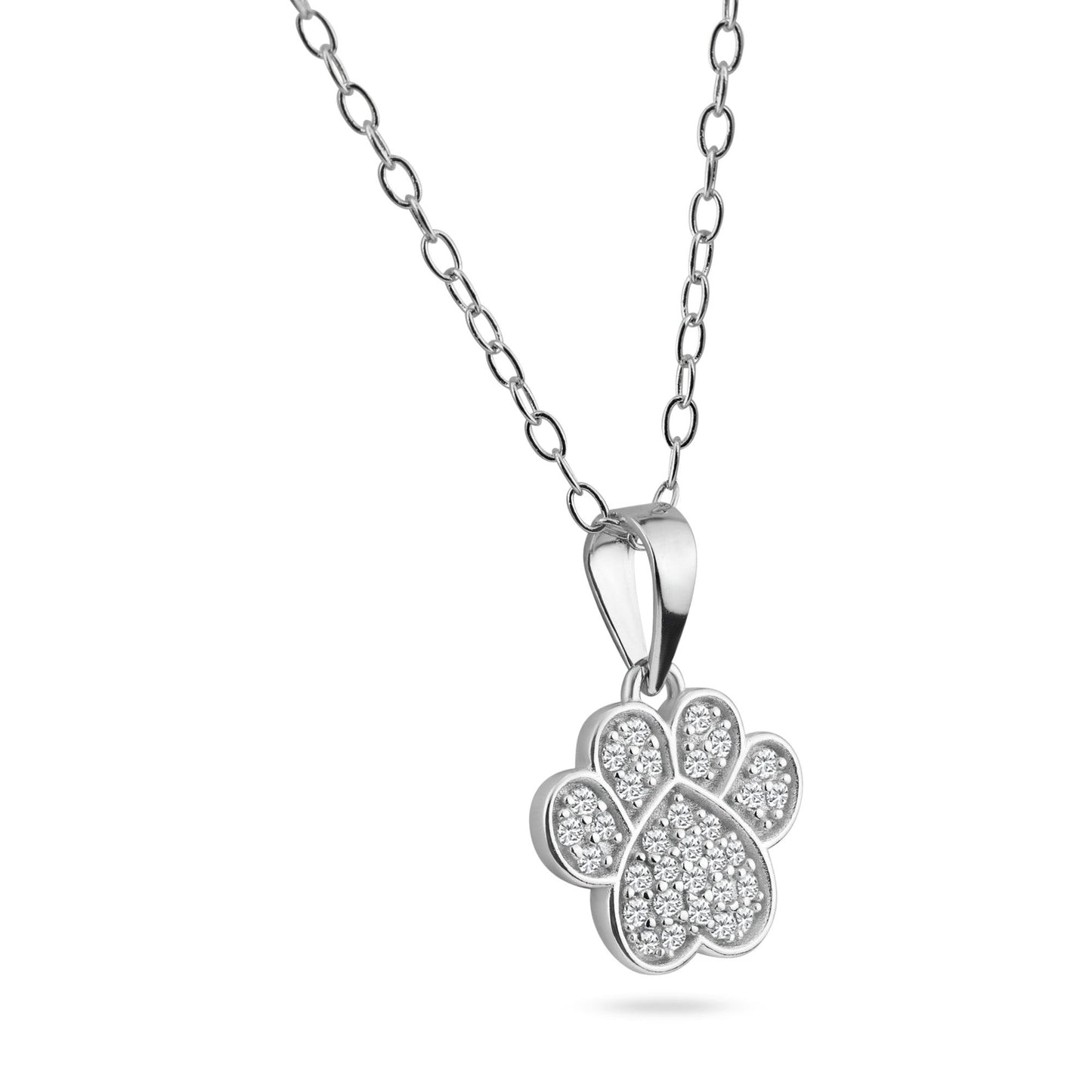 Rhodium Plated 925 Sterling Silver Paw Pendant Necklace - BGP01459 SPI