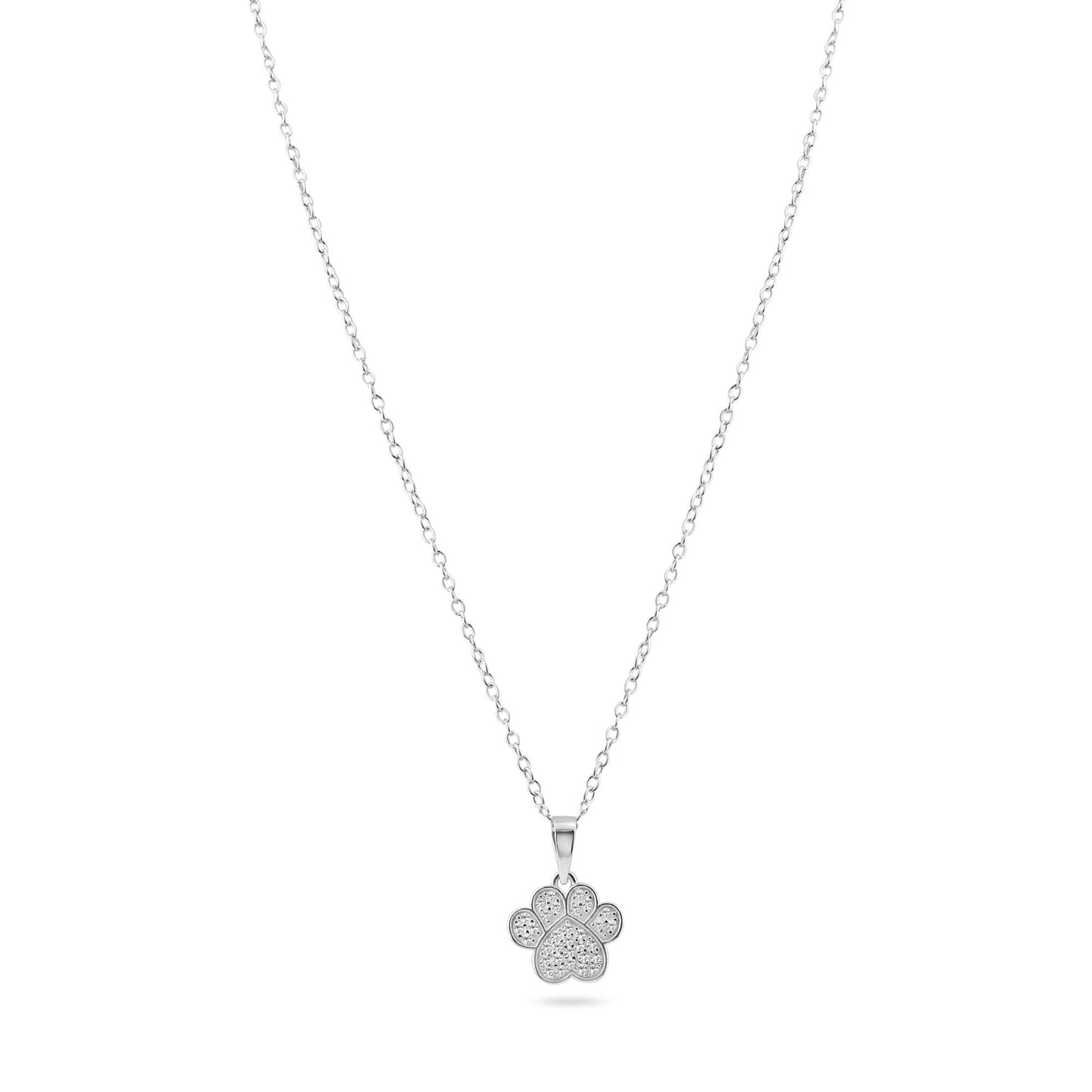 Rhodium Plated 925 Sterling Silver Paw Pendant Necklace - BGP01459 SPI