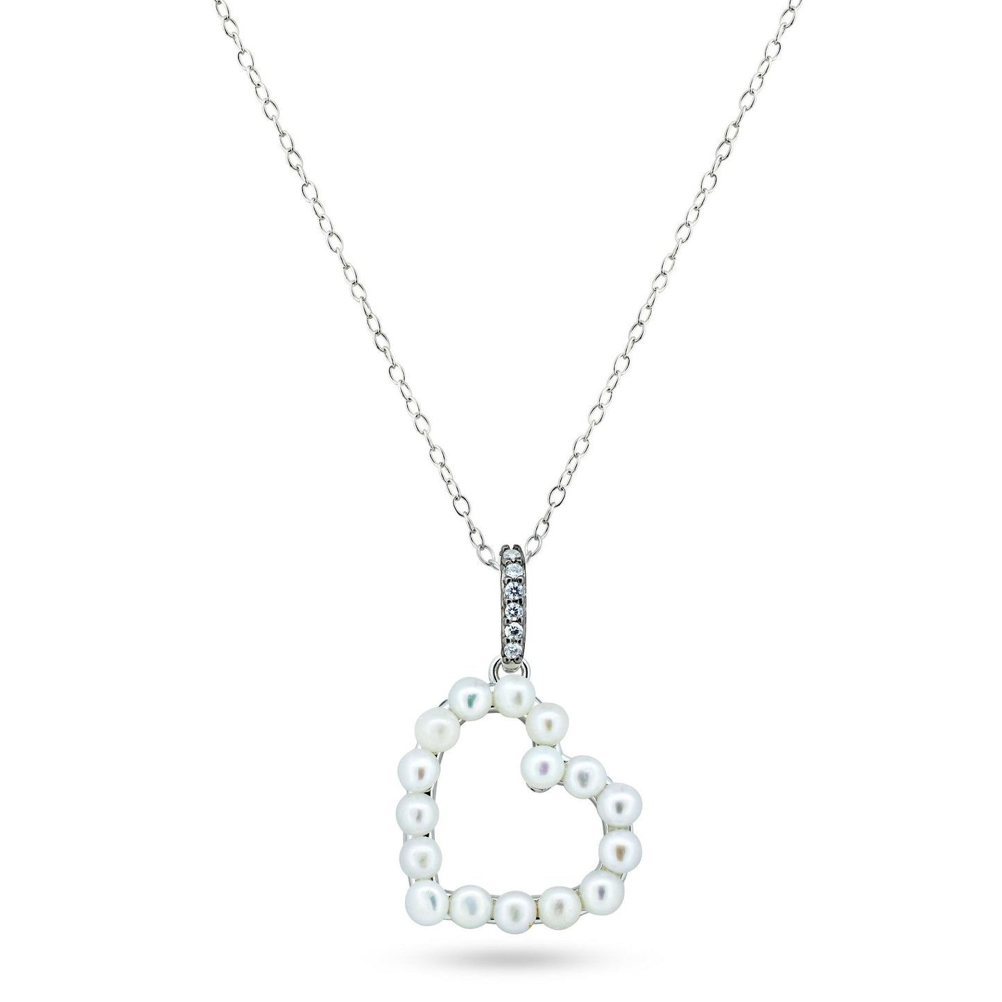 Rhodium Plated 925 Sterling Silver Pearl Heart Necklace - BGP01466 SPI