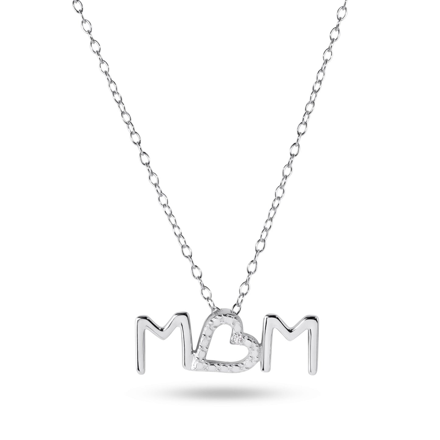 Rhodium Plated 925 Sterling Silver Mom Heart Clear CZ Necklace - BGP01480 SPI