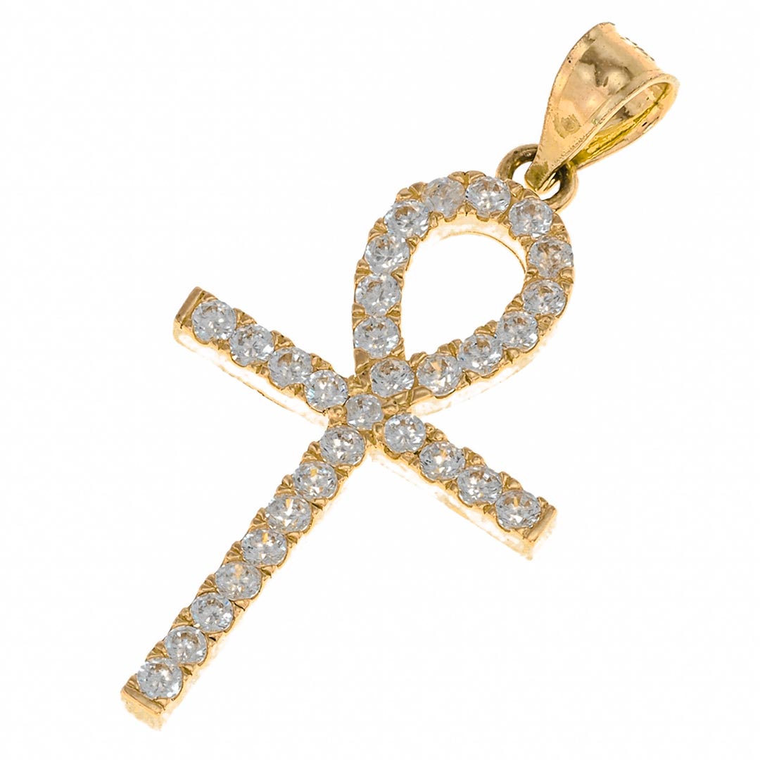 Real Gold 14K Egyptian Cross Pendant |  With Cz