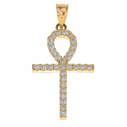 Real Gold 14K Egyptian Cross Pendant |  With Cz