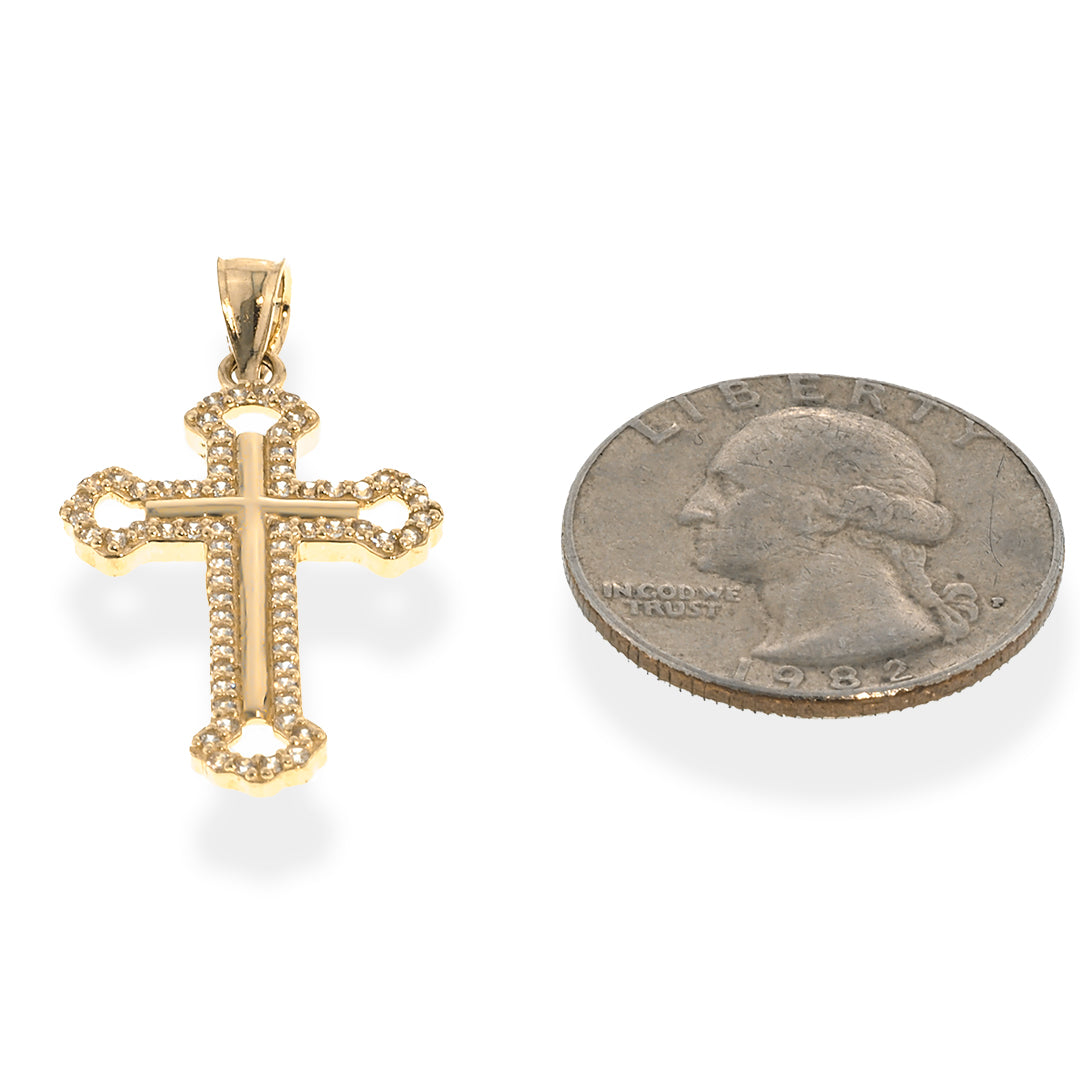 Real Gold 14K Orthodox Cross Pendant |  With Cz