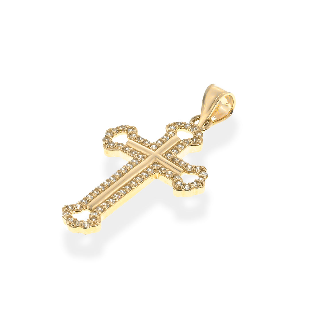 Real Gold 14K Orthodox Cross Pendant |  With Cz