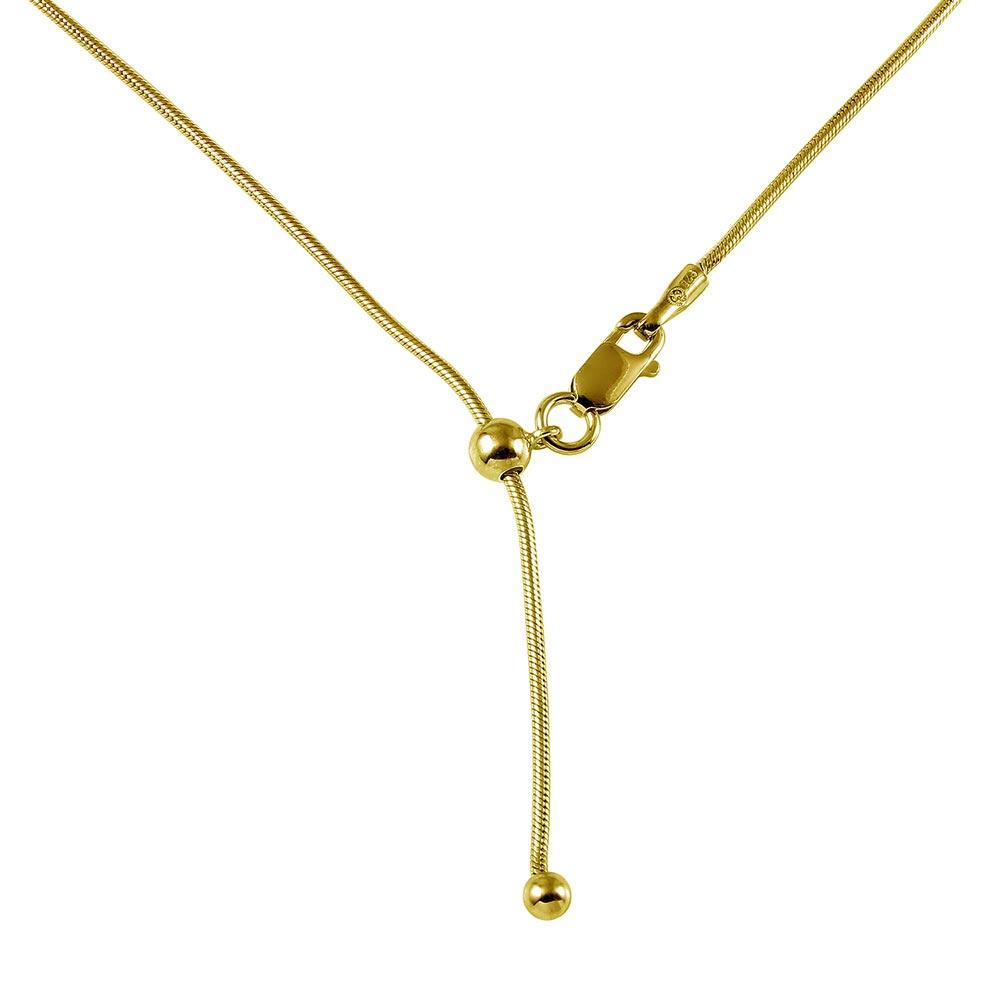 Gold Plated 925 Sterling Silver Round Snake Slider Adjustable Chain Necklace - DIN00012GP SPI