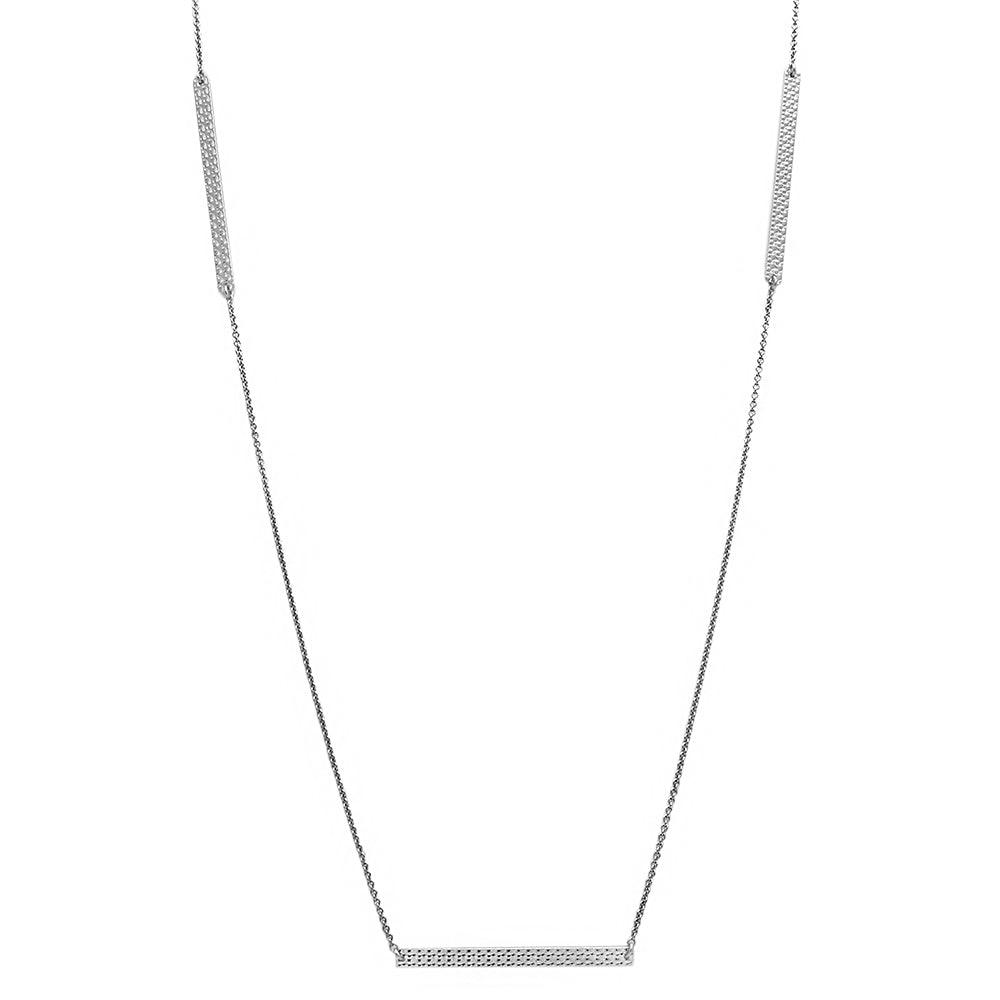 Rhodium Plated 925 Sterling Silver Diamond Cut Bars Necklace - DIN00019RH SPI