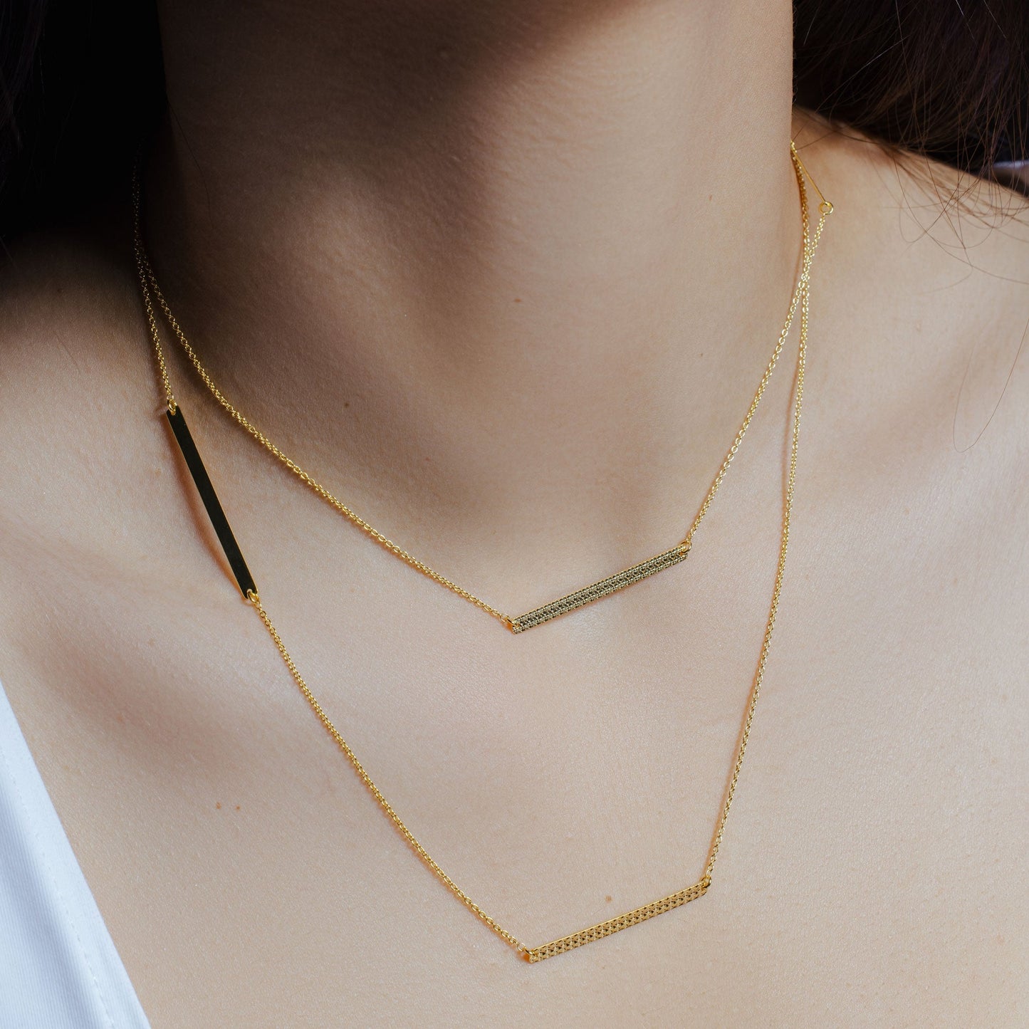 Gold Plated 925 Sterling Silver Diamond Cut Bars Necklace - DIN00019GP SPI