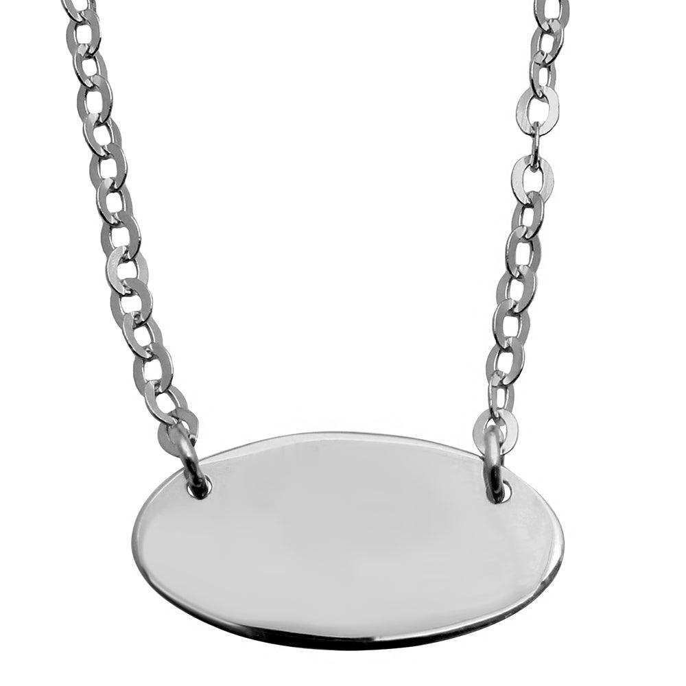 Rhodium Plated 925 Sterling Silver Small Oval Disc Necklace - DIN00031RH SPI