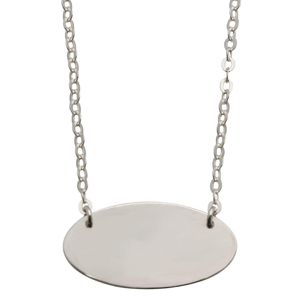 Rhodium Plated 925 Sterling Silver Medium Oval Disc Necklace - DIN00032RH SPI