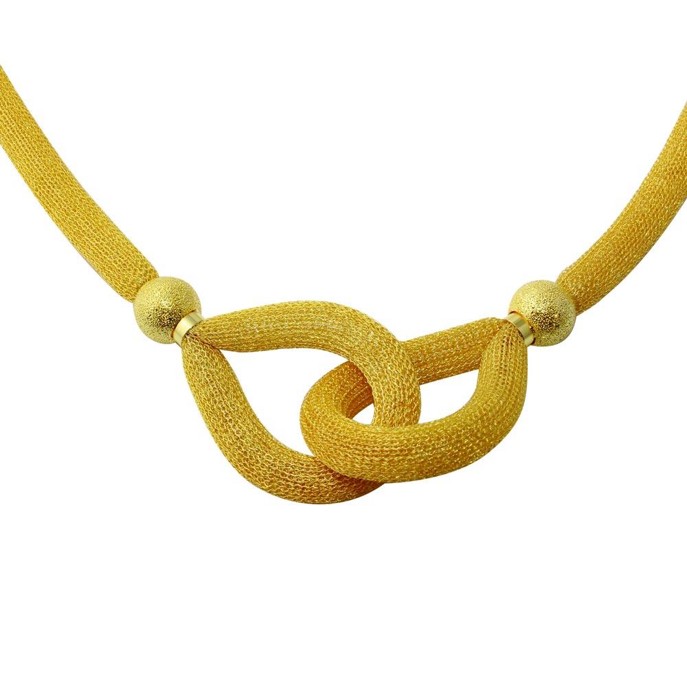 Gold Plated 925 Sterling Silver Interlocking Accent Mesh Necklace - DIN00056GP SPI