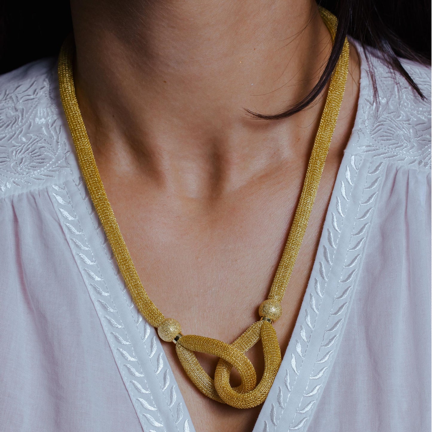 Gold Plated 925 Sterling Silver Interlocking Accent Mesh Necklace - DIN00056GP SPI