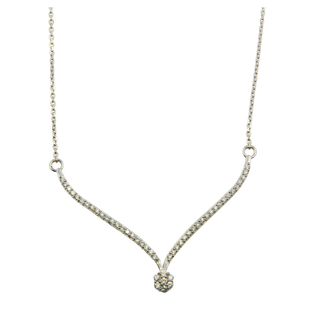 Rhodium Plated 925 Sterling Silver Elegant V Pendant Necklace with CZ - DIN00057RH SPI