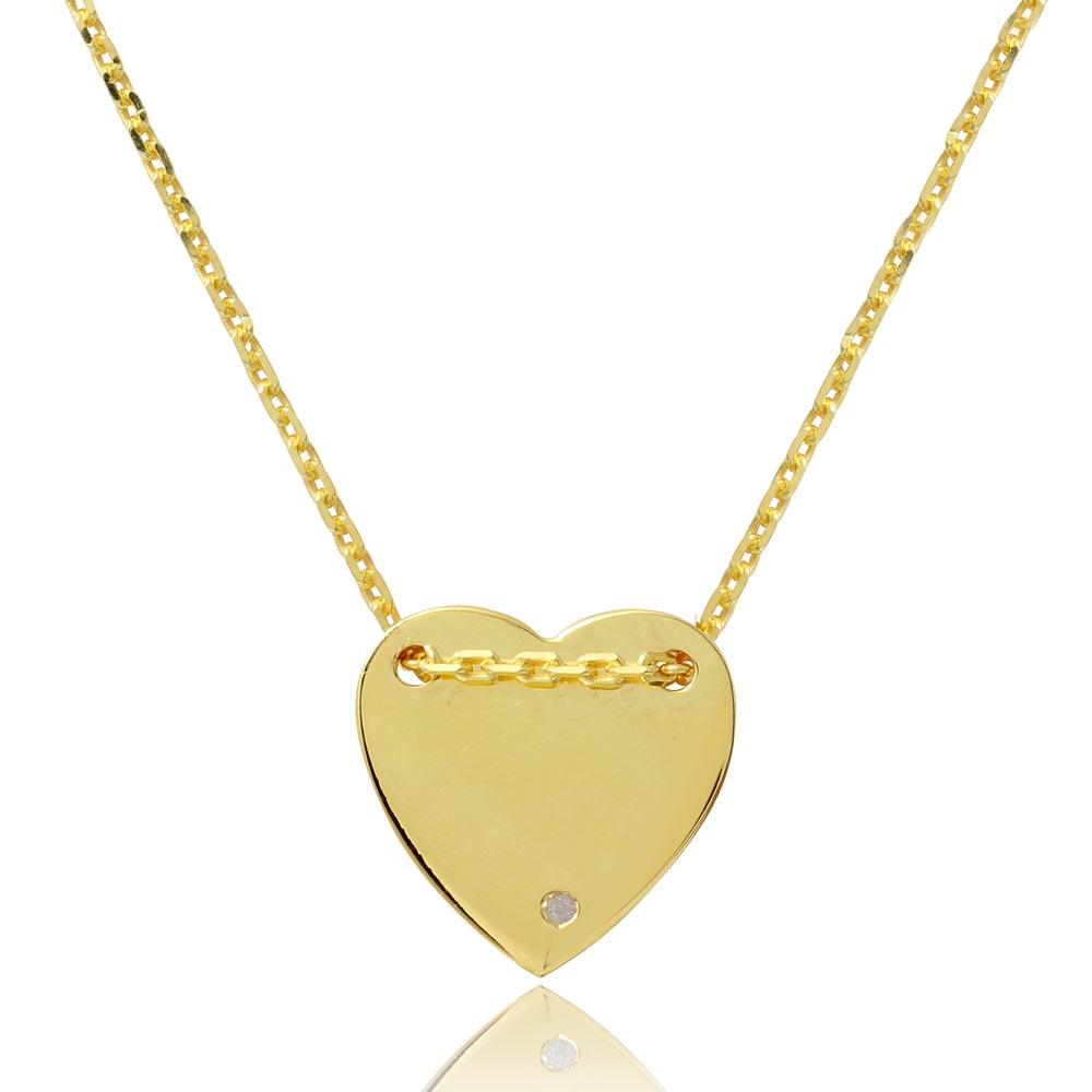 Gold Plated 925 Sterling Silver Engravable Heart Shaped Necklace with CZ - DIN00076GP SPI