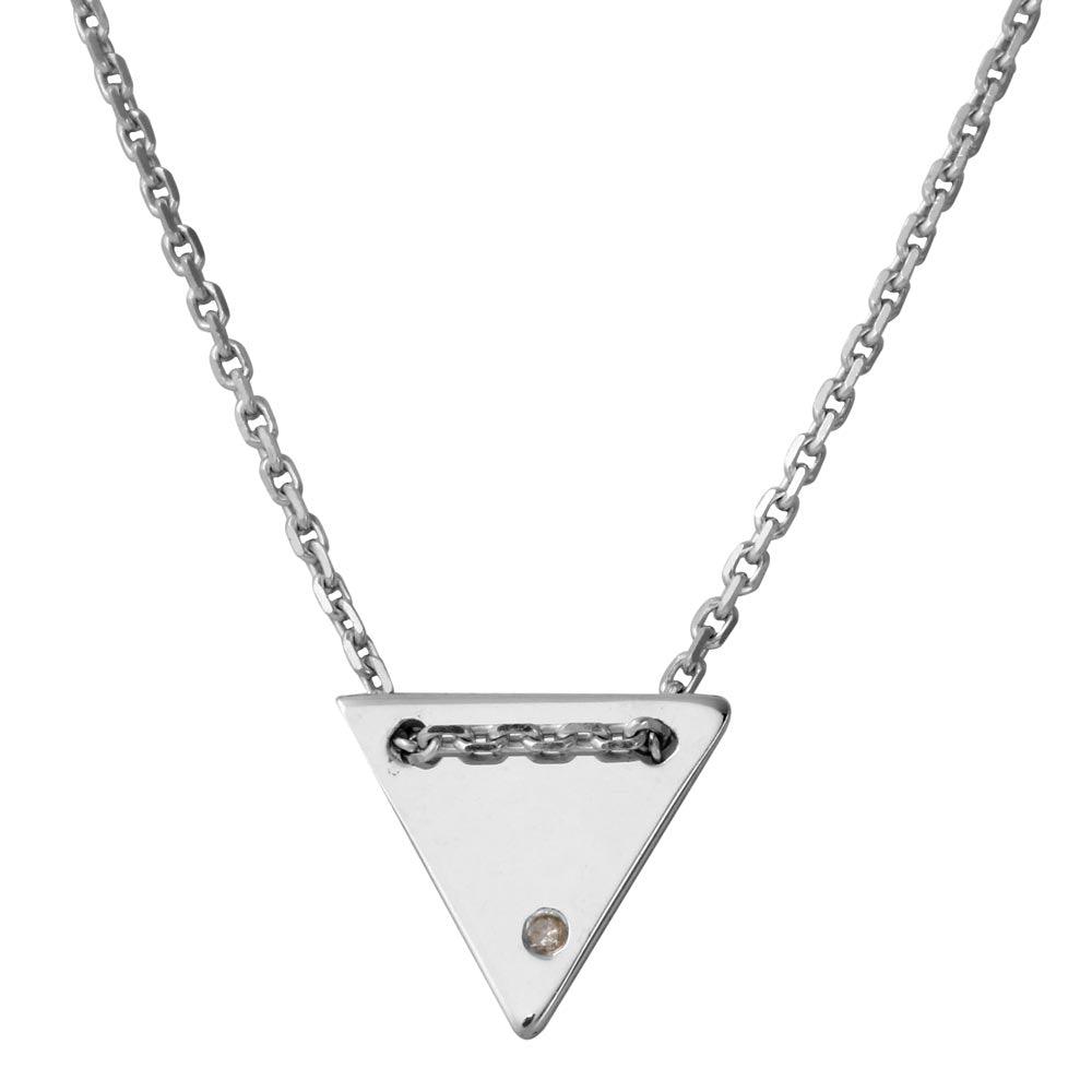 Rhodium Plated 925 Sterling Silver Engravable Diamond Shaped Necklace with CZ - DIN00078RH SPI