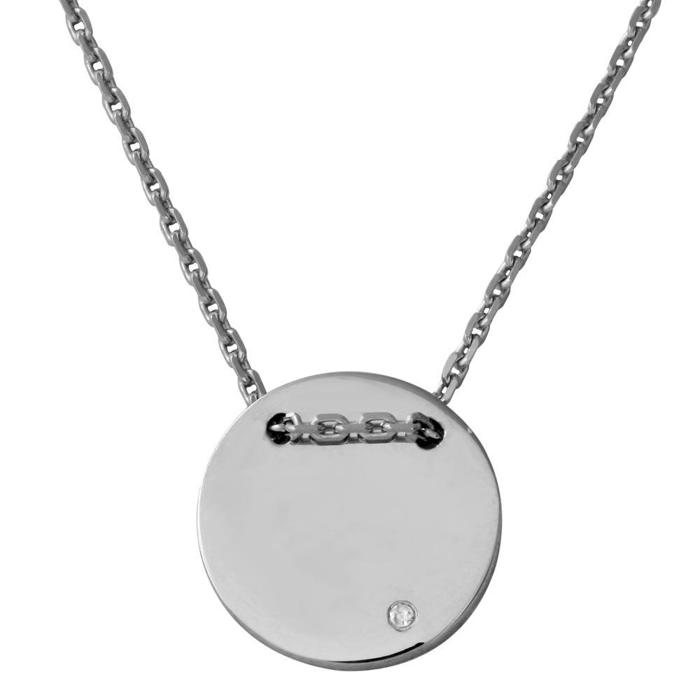 Rhodium Plated 925 Sterling Silver Engravable Circle Necklace with CZ - DIN00080RH SPI
