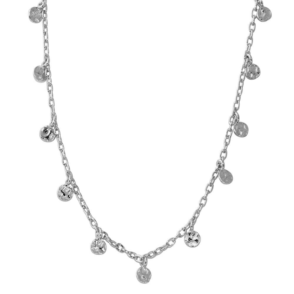 Rhodium Plated 925 Sterling Silver Dangling Circle Confetti Necklace - DIN00081RH SPI