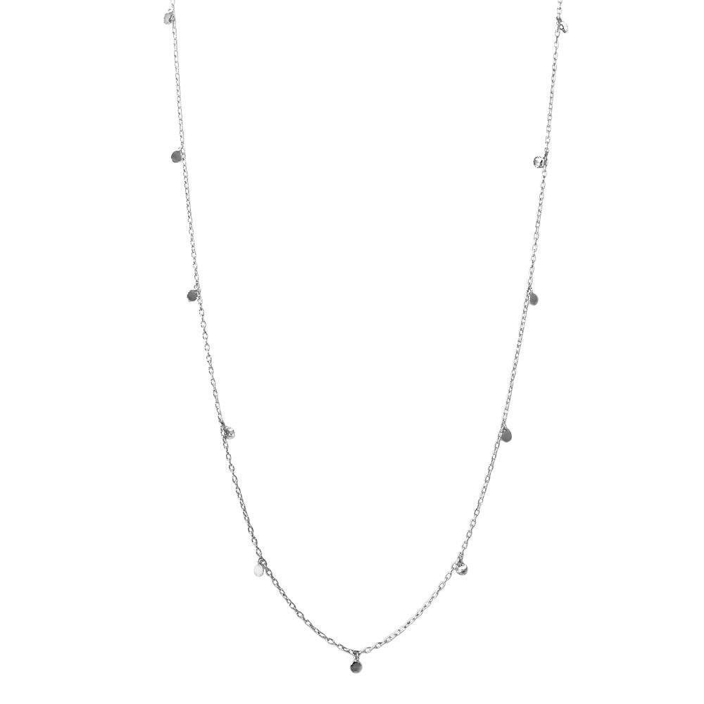 Rhodium Plated 925 Sterling Silver Dangling Circle Confetti Long Necklace - DIN00084RH SPI