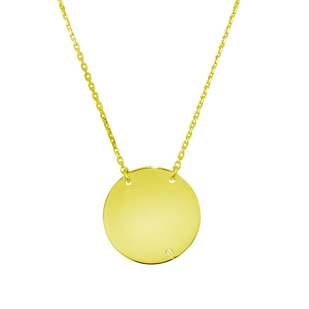 Gold Plated 925 Sterling Silver Small Round Disc Necklace - DIN00091GP SPI