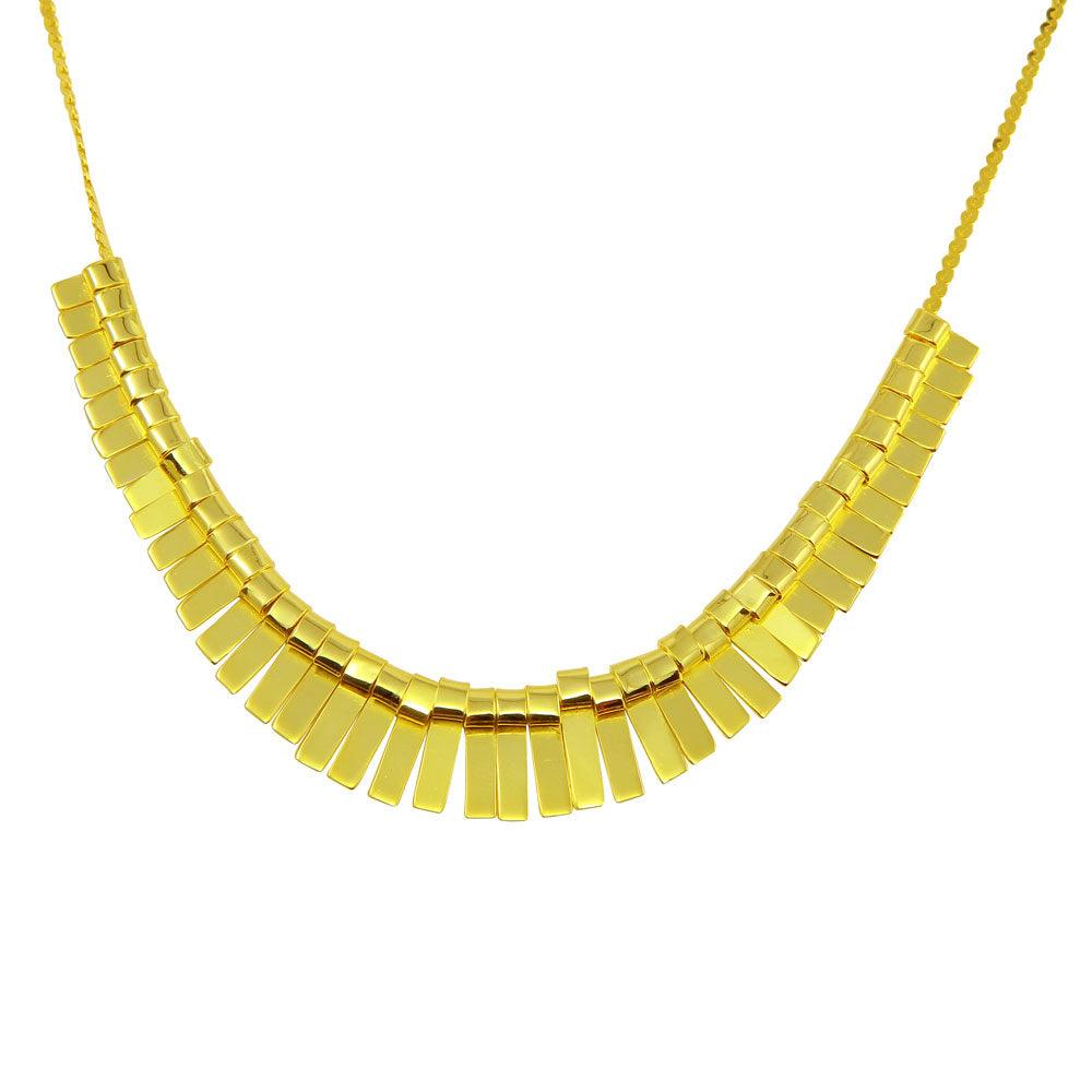 Gold Plated 925 Sterling Silver Multi Flat Bar Accent Necklace - DIN00093GP SPI