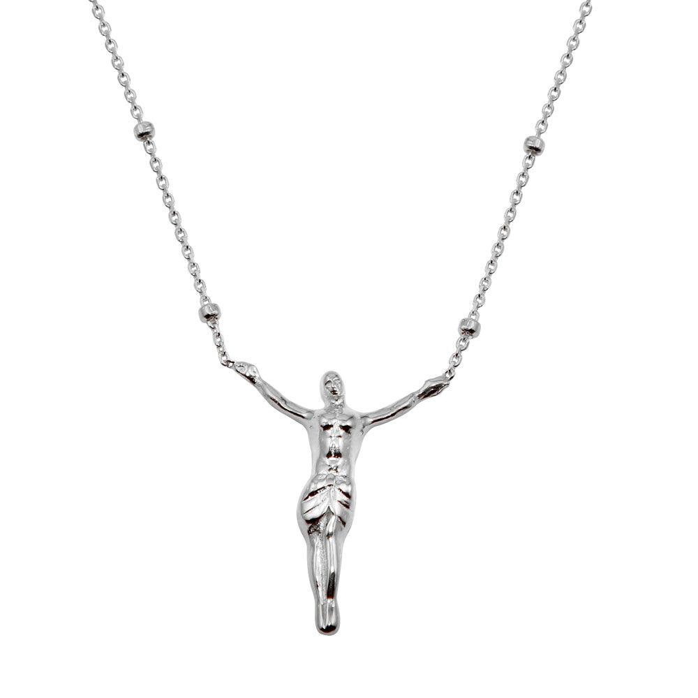 Rhodium Plated 925 Sterling Silver Religious Beaded Necklace - DIN00096RH SPI