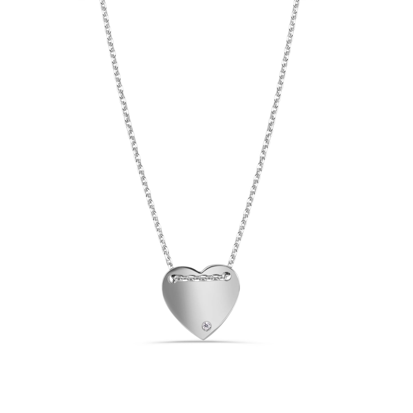 Rhodium Plated 925 Sterling Silver Engravable Heart Shaped Necklace with CZ - DIN00076RH SPI