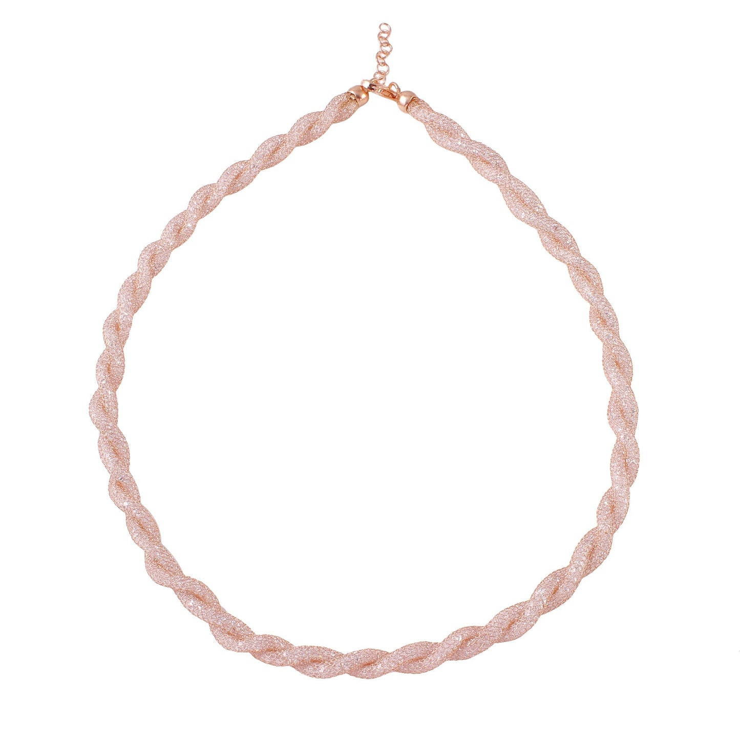 925 Sterling Silver Rose Plated Rope Mesh Inlay Swarovski Crystals Necklace - ECN00013R SPI