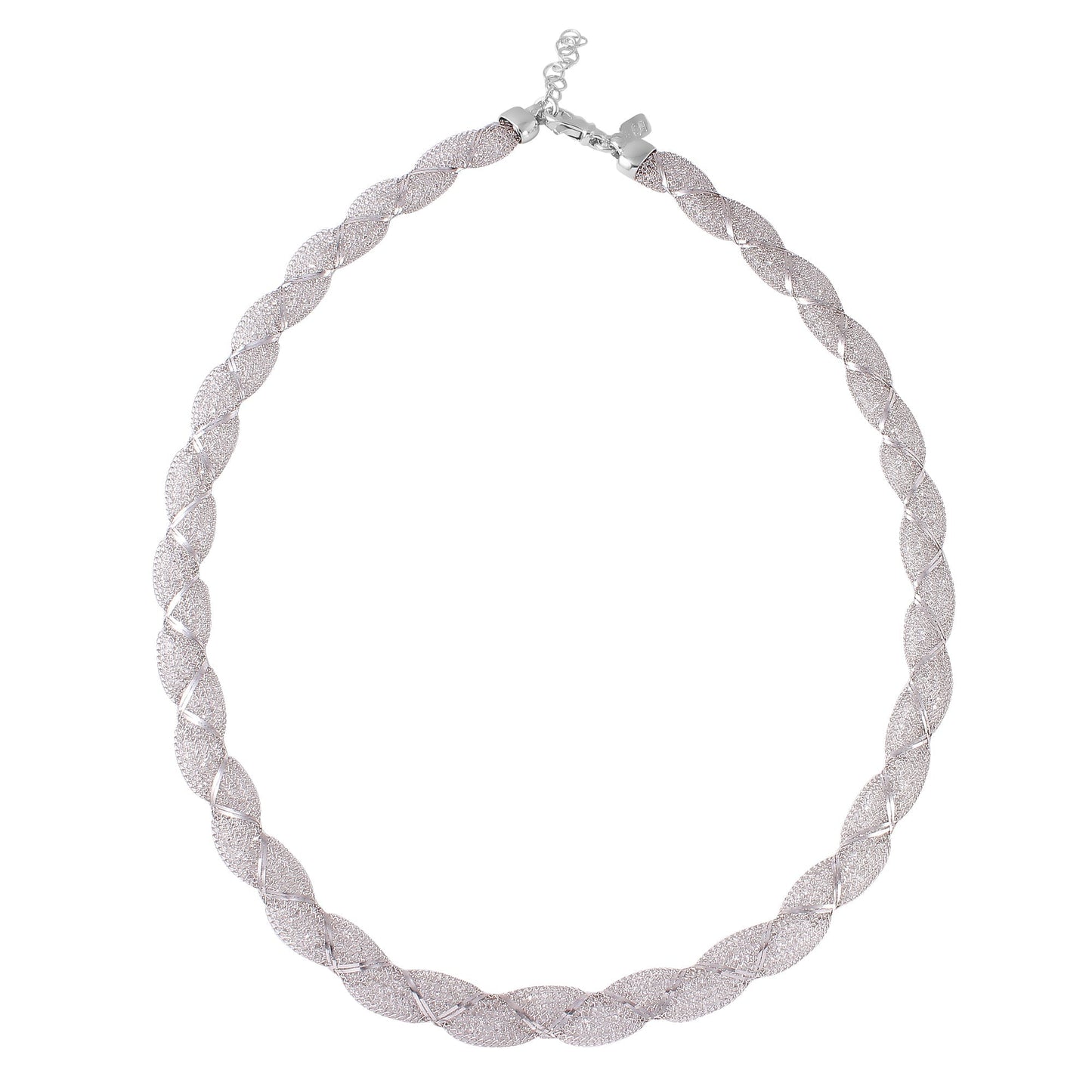 Rhodium Plated 925 Sterling Silver Mesh Wrap Accent Necklace - ECN00017RH SPI