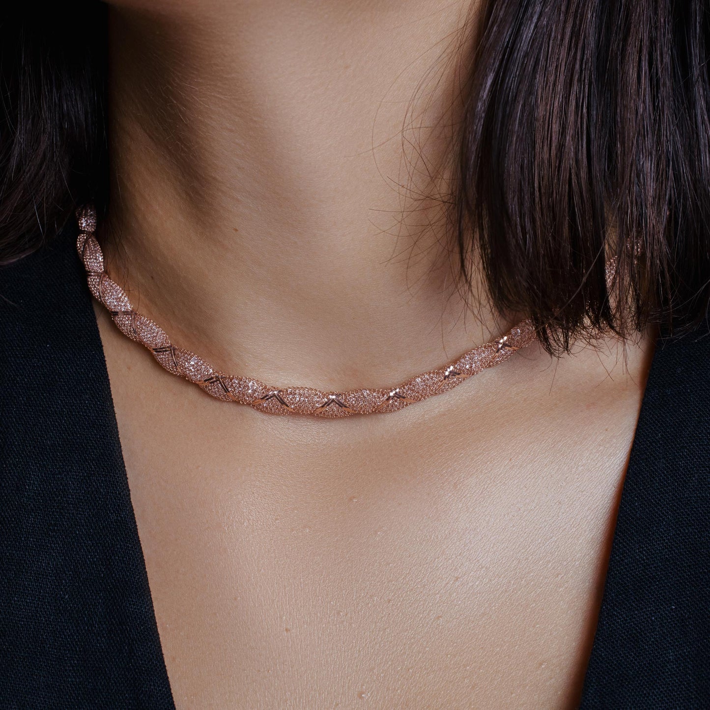 Rose Gold Plated 925 Sterling Silver Mesh Wrap Accent Necklace - ECN00017R SPI