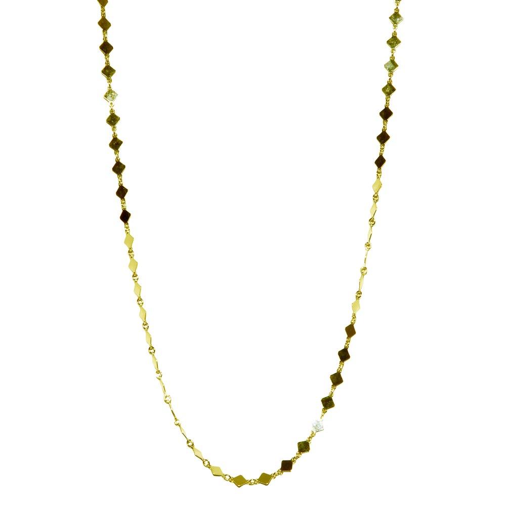 Gold Plated 925 Sterling Silver Flat Diamond Square Necklace - ECN00025GP SPI