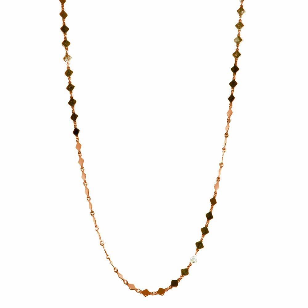 Rose Gold Plated 925 Sterling Silver Flat Diamond Square Necklace - ECN00025RGP SPI